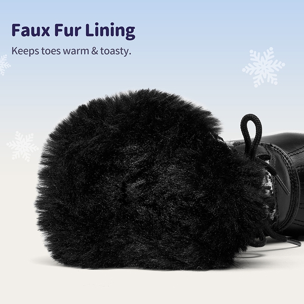 Kids Faux Fur Winter Snow Boots - BLACK WHITE - 2